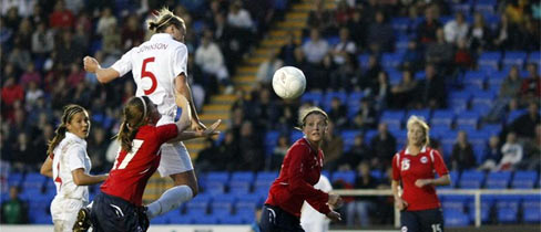 Lindsay Johnson scores her first goal for England.